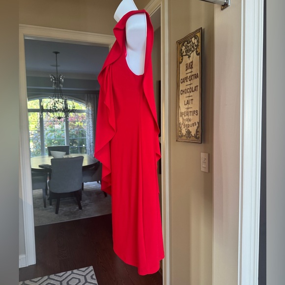 Betsy & Adam Size 6 Sleeveless Red Draped Cocktail Dress Gold & Rhinestone Strap - Picture 3 of 9